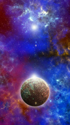 色彩繽紛的宇宙星雲中的行星與明亮的星星