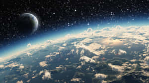 從太空看到的地球，可見星星和另一顆行星。 — 唯美雲朵動態 壁紙