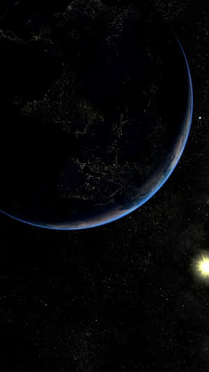 從太空看地球，城市燈光和背景中的明亮星星。 — 月色夜空 壁紙