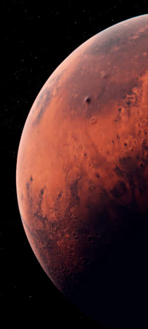 火星行星，表面呈紅色，有隕石坑，背景為黃昏時的星空。