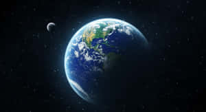 太空中的地球和月球，星星可見 — 天空景觀 壁紙