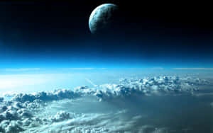 火箭穿過雲層升向太空中的遙遠星球。 — 行星 壁紙