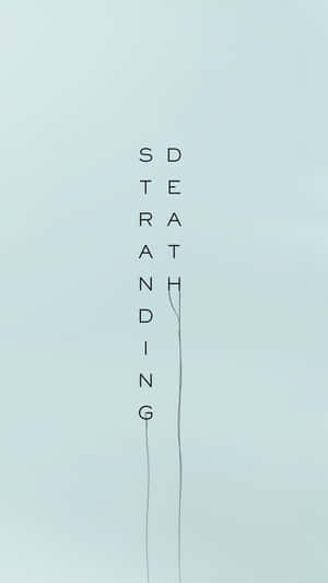 在淡藍色背景上，以細線連接字母的垂直文字「STRAINDING」。