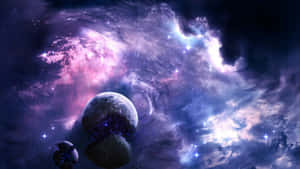充滿活力的宇宙星雲，在深空中有發光的星星和行星。