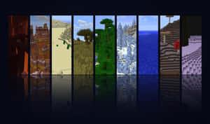Minecraft世界生態域以方塊像素風格呈現，搭配深色反射地板 — 美景 壁紙