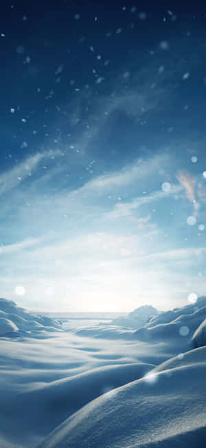 黎明時分，柔和的藍天和飄落的雪花覆蓋的雪景。 — POCO C 壁紙