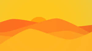 抽象極簡風景，橙色山丘和溫暖色調的夕陽。