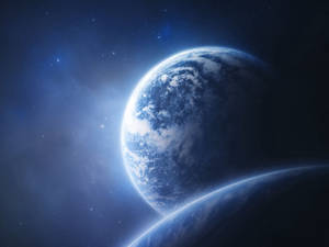 兩顆行星在浩瀚太空中發光，背景有星星。 — 太空 壁紙