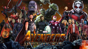 Avengers Infinity War電影海報，以超級英雄團隊為特色，背景為宇宙。