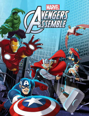 Marvel Avengers Assemble 動畫系列海報，超級英雄團隊擺出動作姿勢。