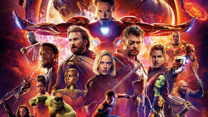 Marvel 超級英雄團隊在宇宙戰鬥場景中，背景火熱。