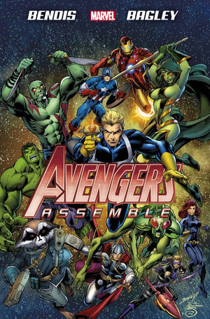 Avengers 團隊在宇宙背景下以英雄姿態擺出姿勢，並帶有粗體標題。