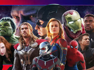 一群超級英雄，包括 Thor、Hulk 和 Iron Man，在宇宙場景中。