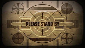 復古雷達顯示器，在舊化米色背景上顯示「PLEASE STAND BY」訊息。