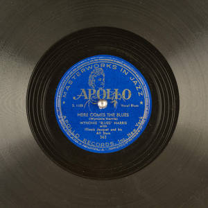復古 Apollo Records 爵士黑膠唱片標籤特寫。
