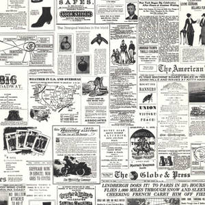 1920年代復古報紙拼貼畫，包含關於林德伯格飛行和選舉權的廣告和頭條新聞。