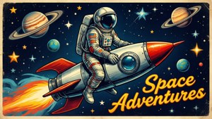 太空人乘坐火箭在太空中穿梭，周圍有行星和星星 — 太空 壁紙