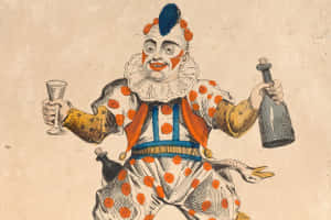 身穿波點服裝的小丑手持酒杯和酒瓶。 — 恐怖 壁紙