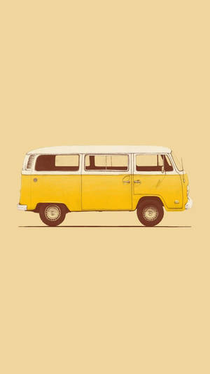 米色背景上的黃白復古露營車插圖。 — Vans GIF 壁紙
