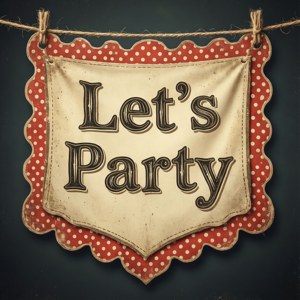 復古派對橫額，有紅色波點同「Let's Party」字樣，用繩掛起。