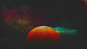 一顆發光的外星行星，表面佈滿裂紋，周圍環繞著色彩繽紛的星雲和恆星。 — 可愛星系 壁紙