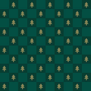深綠色和金色棋盤格圖案，帶有松樹圖標。