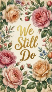 復古花卉設計，玫瑰與金色文字寫著 We Still Do。