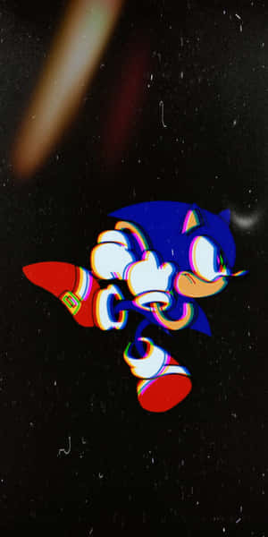 Sonic the Hedgehog 喺帶有色差嘅故障太空場景中奔跑。 — 復古 壁紙