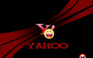 Yahoo標誌帶微笑表情符號，黑色背景有紅色條紋