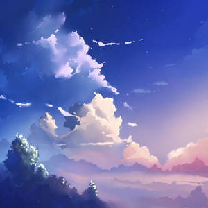 暮色天空，紫色和藍色雲彩籠罩山脈和樹木