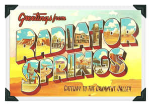 來自 Radiator Springs 的問候明信片，3D 字體內有沙漠地標。