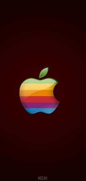 深棗紅色背景上的光澤彩虹Apple標誌 — iPhone 11 壁紙