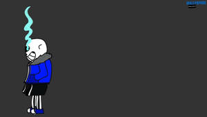 卡通角色頭頂冒蒸汽，穿著藍色外套 — Sans GIF 壁紙