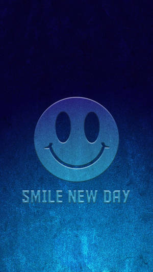 笑臉帶文字 smile new day 在藍色紋理背景上