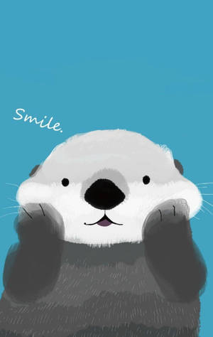 一隻微笑的水獺舉起爪子，背景是青色，並有「Smile.」字樣