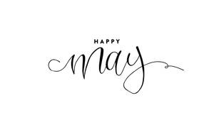 在白色背景上用優雅黑色草書寫的Happy May