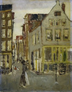 德勞里爾運河與第二勞里爾橫街，喬治·亨德里克·布雷特納創作，1917年至1918年，木板油畫。下載此藝術作品作為高解像度桌布。