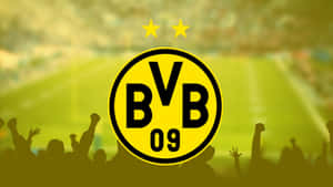 BVB 09 足球俱樂部標誌，體育場內有歡呼的球迷剪影。