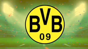 BVB 09 足球會標誌，在明亮燈光下的體育館中飄落紙屑。