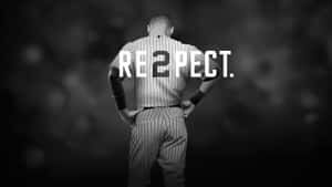 身穿細條紋球衣的棒球選手雙手叉腰，文字RE2PECT。