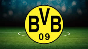 BVB 09 足球會標誌在夜間體育場燈光下的綠色球場上。
