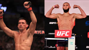 兩位UFC拳手慶祝勝利並擺出磅重姿勢。