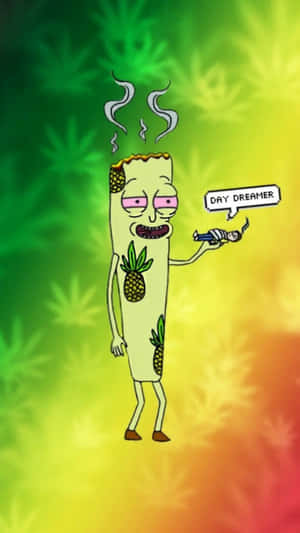 卡通菠蘿頭角色吸煙並抱著一個白日夢者。 — 食草 壁紙