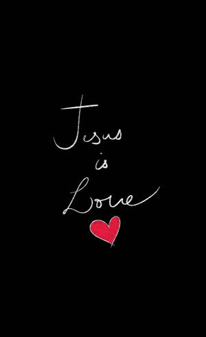 黑色背景上，白色草書文字 Jesus is Love 和一個紅色心形。 — Galaxy Tab Active 壁紙