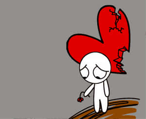 悲傷的火柴人在破碎的心下拿著一朵花。 — 心碎 GIF 壁紙