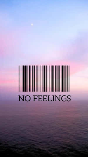 平靜海面上的 no feelings 文字條碼，黃昏時份。
