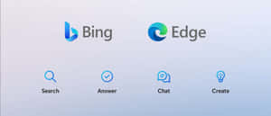 Bing 和 Edge 應用圖標，包含搜尋、回答、聊天和建立功能。