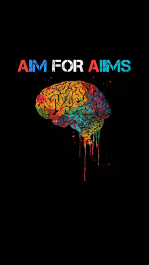 彩色大腦滴落顏料，黑色背景上有「AIM FOR AIMS」文字。
