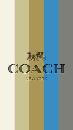 Coach New York 標誌，帶有馬和馬車，位於垂直彩色條紋上。