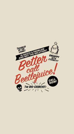 Beetlejuice 生物驅魔師廣告，帶有骷髏墳墓和立即致電文字。